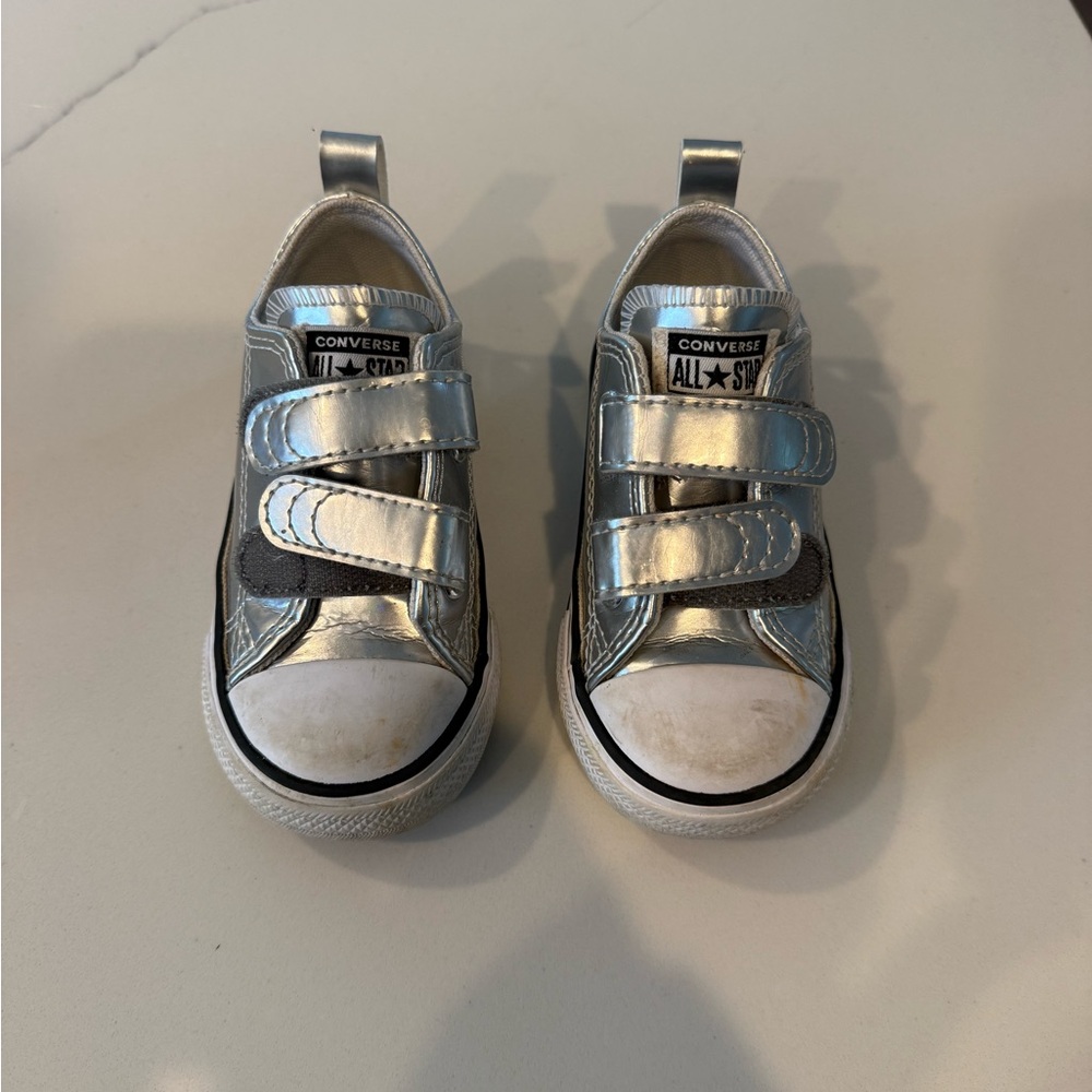 Converse Kids Silver Metallic Velcro All Star Sneakers